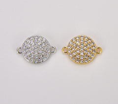 18K Gold Filled Round Shape Charm Connector CZ Micro Pave, Disc Connector, Pave Connector, Connector Charms, Cubic Zirconia, 12x8mm, CN269