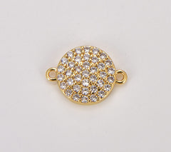 18K Gold Filled Round Shape Charm Connector CZ Micro Pave, Disc Connector, Pave Connector, Connector Charms, Cubic Zirconia, 12x8mm, CN269