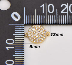 18K Gold Filled Round Shape Charm Connector CZ Micro Pave, Disc Connector, Pave Connector, Connector Charms, Cubic Zirconia, 12x8mm, CN269