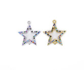 18K Gold Filled Multi CZ Star Charm Connector, Star Charm, Star Pendant, Star Bracelet, Star Necklace, Cubic Zirconia, 21x20mm, CN272