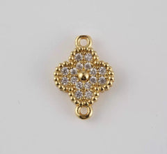 14K Gold Filled Four Leaf Clover Charm Connector, CZ Micro Pave Quatrefoil Clover Connector Bracelet Necklace Earrings, 14x10mm, CN281