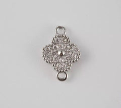 14K Gold Filled Four Leaf Clover Charm Connector, CZ Micro Pave Quatrefoil Clover Connector Bracelet Necklace Earrings, 14x10mm, CN281