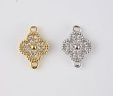 14K Gold Filled Four Leaf Clover Charm Connector, CZ Micro Pave Quatrefoil Clover Connector Bracelet Necklace Earrings, 14x10mm, CN281