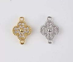 14K Gold Filled Four Leaf Clover Charm Connector, CZ Micro Pave Quatrefoil Clover Connector Bracelet Necklace Earrings, 14x10mm, CN281