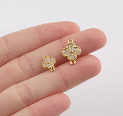 14K Gold Filled Four Leaf Clover Charm Connector, CZ Micro Pave Quatrefoil Clover Connector Bracelet Necklace Earrings, 14x10mm, CN281