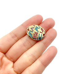 18K Gold Filled Rainbow CZ Oval Connector Charm, CZ Micro Pave Charm, Egg Shape Connector, Gold Oval Shape Connector, 23x18mm, CN285