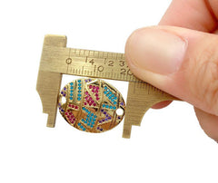 18K Gold Filled Rainbow CZ Oval Connector Charm, CZ Micro Pave Charm, Egg Shape Connector, Gold Oval Shape Connector, 23x18mm, CN285