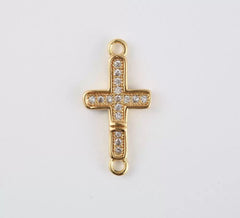 18K Gold Filled Cross Connector, Bracelet Connector, CZ Micro Pave Connector, Religious Connector, Cubic Zirconia, Connector, 20x10mm, CN306