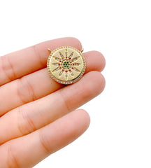 22K Gold Filled Colored CZ Starburst Connector, CZ Micro Pave Connector, Rainbow Cz Starburst Connector, Cubic Zirconia, 21x2mm, CN338