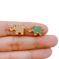 18K Gold Filled Turquoise CZ Elephant Charms Necklace Pendant in 18K Gold for Necklace Charm with CZ Stone Cubic animal Charm, 19mm, CN343