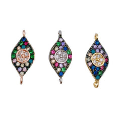 24K Gold Filled Evil Eye CZ Micro Pave Connector, CZ Micro Pave Eye Bracelet Connector, For Bracelet Making Supply Findings, 15x6mm, CN346