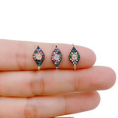 24K Gold Filled Evil Eye CZ Micro Pave Connector, CZ Micro Pave Eye Bracelet Connector, For Bracelet Making Supply Findings, 15x6mm, CN346