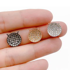 24K Gold Filled Round Crystal Bracelet Connector, Modern Minimalist Micro Pave CZ Charm, Layering Necklace Pendant for Jewelry Making, 12mm, CN347