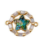 24K Gold Filled Abalone Shell Star Charm, Micro Pave Star Connector CZ Cubic Zirconia Crystals for Bracelet Necklace Earring Charm Pendant, 20x15mm, CN349