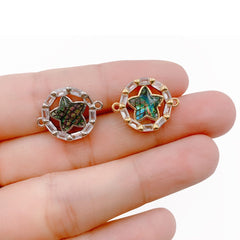 24K Gold Filled Abalone Shell Star Charm, Micro Pave Star Connector CZ Cubic Zirconia Crystals for Bracelet Necklace Earring Charm Pendant, 20x15mm, CN349