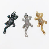 24K Gold Filled Dainty Micro Pave Gecko Connector, Cubic Lizard Charm Gold Filled Reptile Charm Animal Charm for Necklace, Earring Component, 31x14mm, CN359