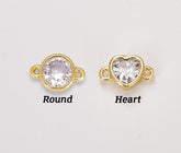 18K Gold Filled Tiny Heart Charm Connector, Round CZ Charm Connector, Cubic Zirconia Charm Pendant for Bracelet Necklace Component, CN373