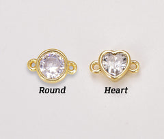 18K Gold Filled Tiny Heart Charm Connector, Round CZ Charm Connector, Cubic Zirconia Charm Pendant for Bracelet Necklace Component, CN373