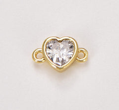 18K Gold Filled Tiny Heart Charm Connector, Round CZ Charm Connector, Cubic Zirconia Charm Pendant for Bracelet Necklace Component, CN373