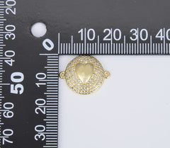 18K Gold Filled Heart Love Connector, Heart Medallion Charm, Micro Pave CZ DIY Charm Necklace Bracelet Findings for Jewelry Making, CN387
