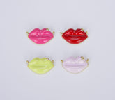 18K Gold Filled Enamel Pave Lips Charm Connector, CN400