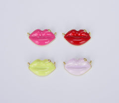18K Gold Filled Enamel Pave Lips Charm Connector, CN400