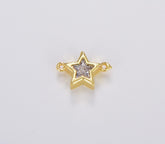 18K Gold Filled Mini Star Charm Connector, Dainty CZ Star Pendant, Celestial Jewelry, CZ Charm for Bracelet Necklace Component, 13x9mm, CN437