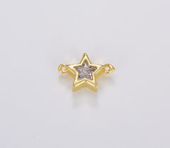 18K Gold Filled Mini Star Charm Connector, Dainty CZ Star Pendant, Celestial Jewelry, CZ Charm for Bracelet Necklace Component, 13x9mm, CN437