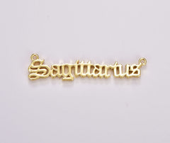 18K Gold Filled Old English Font Astrology Zodiac Charms Connector for Necklace Bracelet Link, Personalized Jewelry Wholesale, CN439