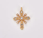 18K Gold Filled Cross Link Connector Charm, Cross Pendant, Snow Flake Link Connector for Bracelet Earring Necklace, 18x13mm, CN447