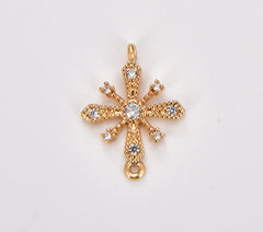 18K Gold Filled Cross Link Connector Charm, Cross Pendant, Snow Flake Link Connector for Bracelet Earring Necklace, 18x13mm, CN447