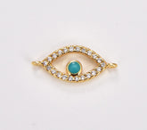 18K Gold Filled Turquoise Blue Evil Eye Connector, Evil Eye Charm Connector for Bracelet Necklace Component, Cubic Zirconia, 12x8mm, CN448