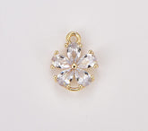 18K Gold Filled Dainty Flower CZ Charm Connector, Flower Pendant, Daisy Flower Pave CZ Charm for DIY Earring Bracelet Necklace, 13x11mm, CN465
