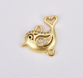 18K Gold Filled Dainty Bird Charm Connector, Cute Bird with Heart-shaped Tail, Animal Charm Connector for Bracelet Jewelry Making Supply, CN470