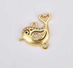 18K Gold Filled Dainty Bird Charm Connector, Cute Bird with Heart-shaped Tail, Animal Charm Connector for Bracelet Jewelry Making Supply, CN470