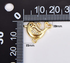 18K Gold Filled Dainty Bird Charm Connector, Cute Bird with Heart-shaped Tail, Animal Charm Connector for Bracelet Jewelry Making Supply, CN470