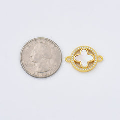 18K Gold Filled Shell Pearl Quatrefoil Clover Charm Connector, Four Leaf Lucky Clover Pendant for Necklace Bracelet Jewelry Making Supply, CN478