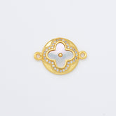 18K Gold Filled Shell Pearl Quatrefoil Clover Charm Connector, Four Leaf Lucky Clover Pendant for Necklace Bracelet Jewelry Making Supply, CN479