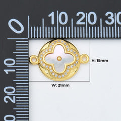 18K Gold Filled Shell Pearl Quatrefoil Clover Charm Connector, Four Leaf Lucky Clover Pendant for Necklace Bracelet Jewelry Making Supply, CN479