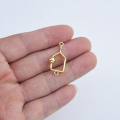 18K Gold Filled Dainty Pickleball Racket Charm Connector, Racket Pendant CZ Micro Pave for Necklace Bracelet Jewelry Making Component, CN480