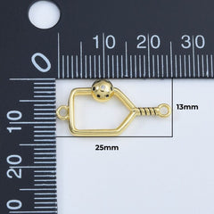 18K Gold Filled Dainty Pickleball Racket Charm Connector, Racket Pendant CZ Micro Pave for Necklace Bracelet Jewelry Making Component, CN480