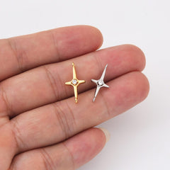 18K Gold Filled Micro Pave CZ North Star Charm Connector, Star Link Connector For Bracelet DIY Jewelry Making, 18x9mm, CN490