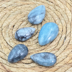 Natural Polished Aquamarine Cabochon Stone Bead, Top Drill Tear Drop Stone Bead for Necklace Bracelet Jewelry Making, COBD203