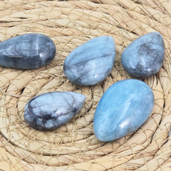 Natural Polished Aquamarine Cabochon Stone Bead, Top Drill Tear Drop Stone Bead for Necklace Bracelet Jewelry Making, COBD203