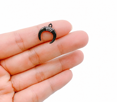 Black Crescent Moon Horn Pendant, Pave CZ Crescent Charm, Gothic Moon Pendant, Celestial Jewelry Charm for Necklace, Gift for Her, CP043A