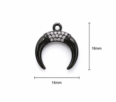 Black Crescent Moon Horn Pendant, Pave CZ Crescent Charm, Gothic Moon Pendant, Celestial Jewelry Charm for Necklace, Gift for Her, CP043A