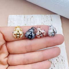 18K Gold Filled Ladybug Charm, CZ Micro Pave Ladybug Pendant, Rose Gold/Gold/Black Lady bug Beetle, Bug, Insect Charm, 12x19mm, CP044