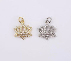 14K Gold Filled Lotus Flower Charm, Micro Pave Cubic Zirconia Mini Pendant, Yoga/ Zen/ Meditation Symbol Jewelry Bracelet Necklace CP051