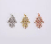 18K Gold Filled Hamsa Hand Charm, Micro Pave Hamsa Pendant, CZ Hamsa Charm, Hamsa Necklace, Hamsa Pendant, Protection, 23x16mm, CP065