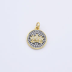18K Gold Filled Cubic Zirconia Micro Pave Lotus Flower Charm, 20x15mm, CP072